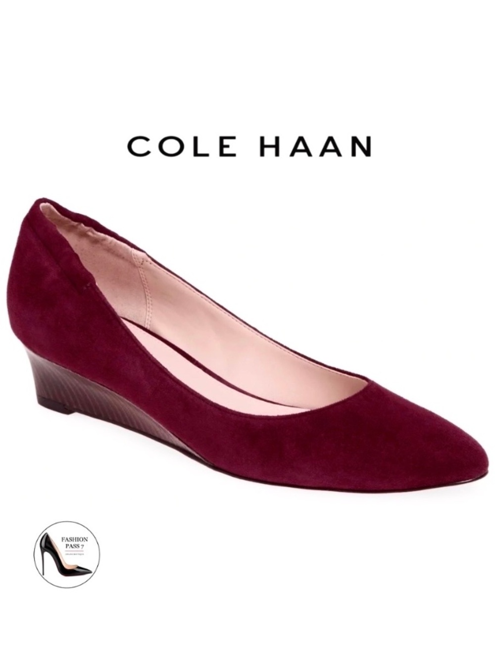 Cole Haan Kathryn Rich Burgundy Suede Wedge Pumps Wine Red Heeled Dress Shoe 6.5